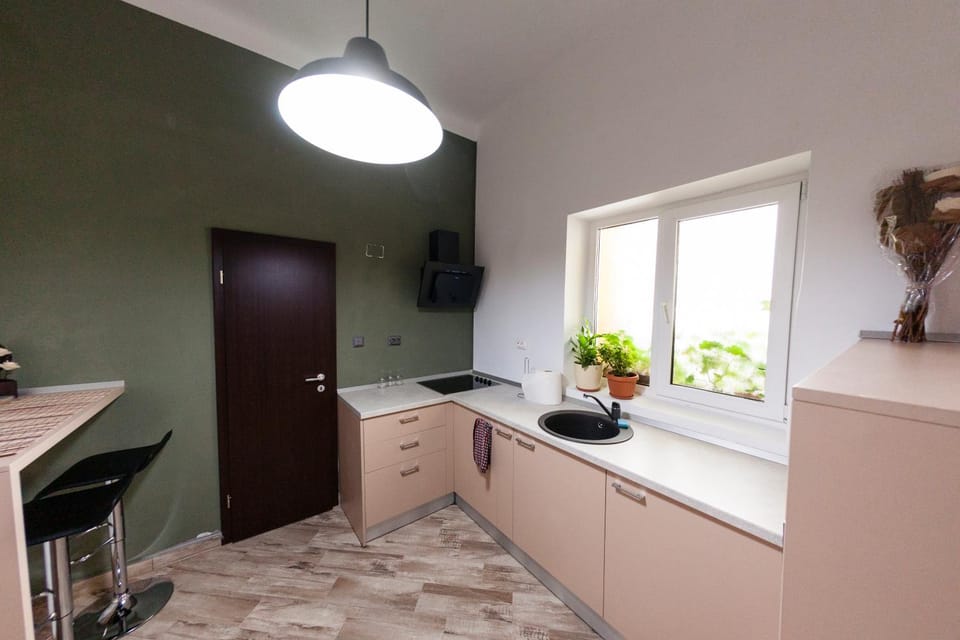 Kitchen or kitchenette, stove