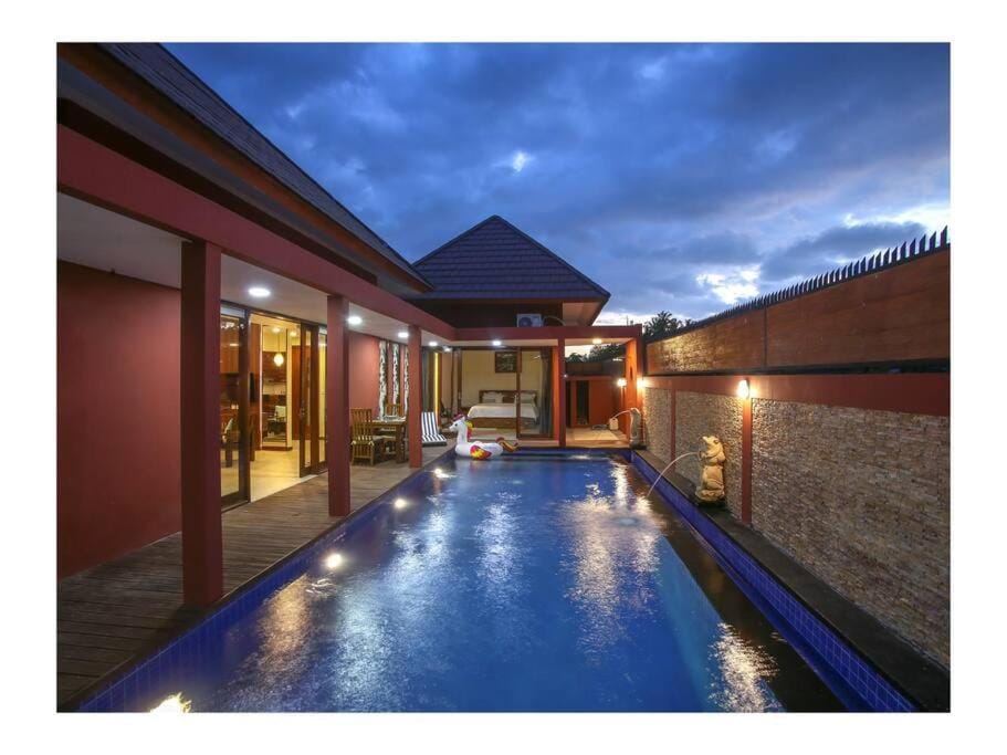 Property building, Night, Pool view, Swimming pool