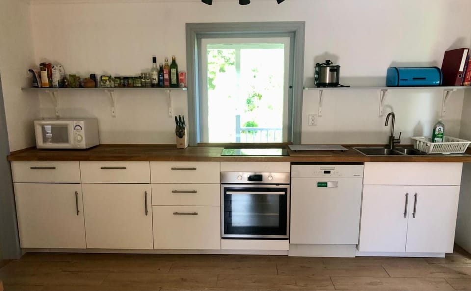 Kitchen or kitchenette, dishwasher, oven, stove