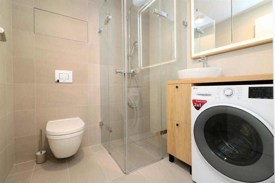 Shower, Toilet, Bathroom, washing machine, dryer