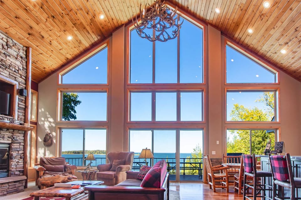 Spacious Leech Lake Home on 2 Private Acres, 200' of lake shore 15 Minutes to Walker with boat lift, dock, swimming, fire pit House in Leech Lake