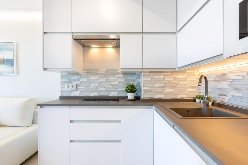 Kitchen or kitchenette, stove
