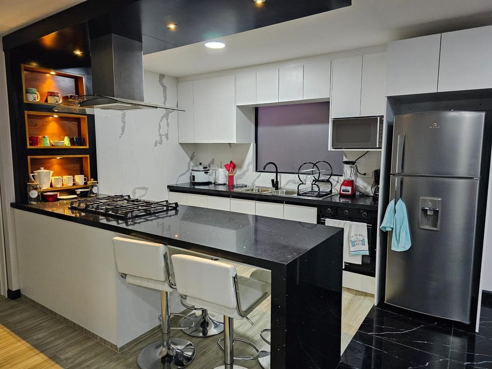 Kitchen or kitchenette, stove