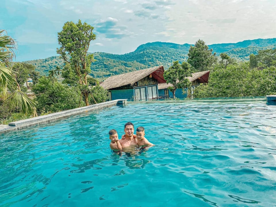 People, Natural landscape, Mountain view, Swimming pool