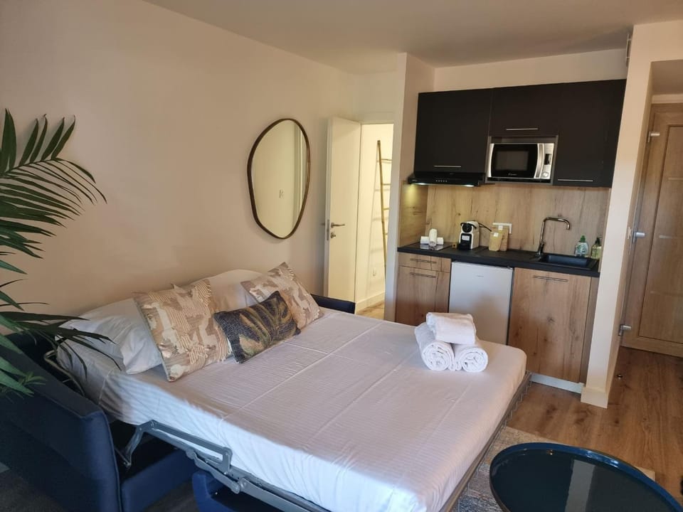 Bed, Kitchen or kitchenette, Living room, Photo of the whole room, minibar, pet friendly, stove