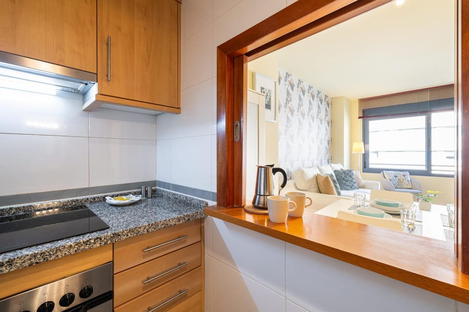 Kitchen or kitchenette, stove
