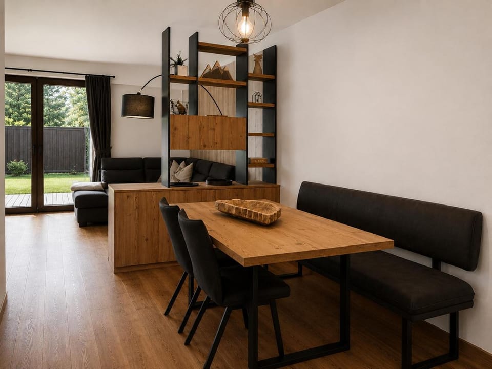Living room, Seating area, Dining area, Garden view