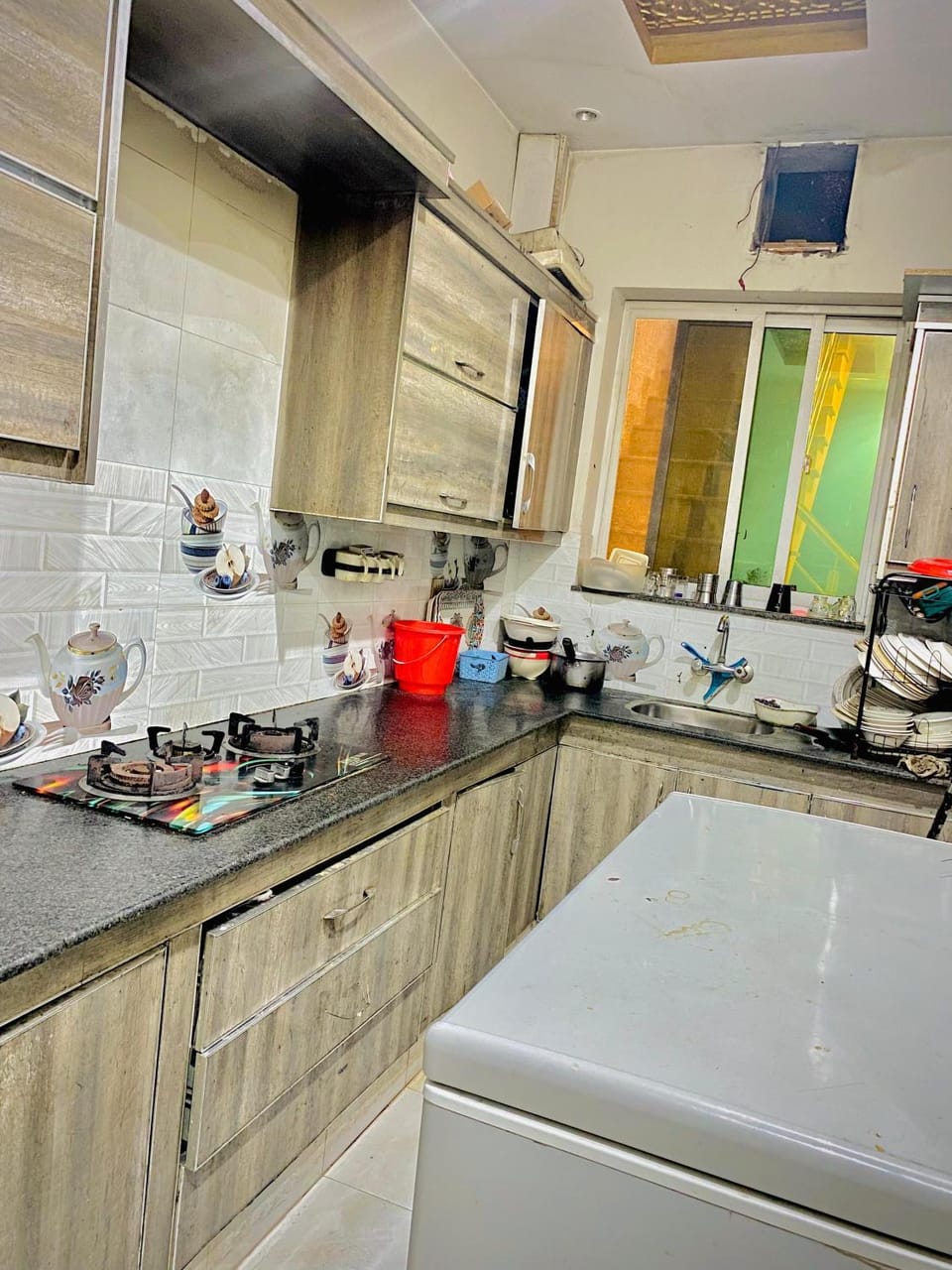 Kitchen or kitchenette, stove