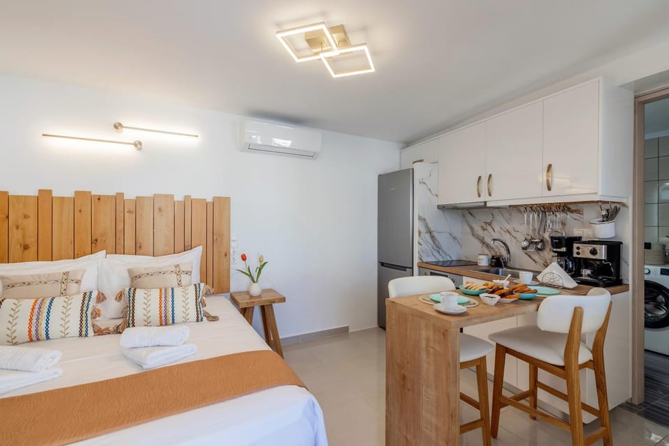 Bed, Coffee/tea facilities, Kitchen or kitchenette, Photo of the whole room, Dining area, air conditioner