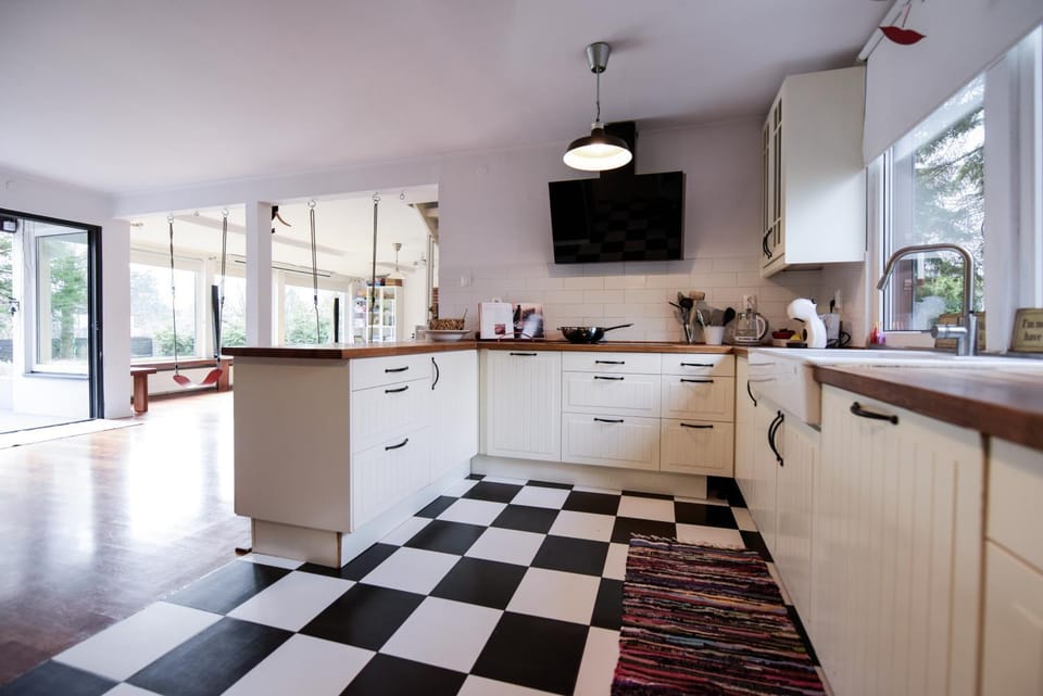 Garden view, dishwasher, stove, kitchen
