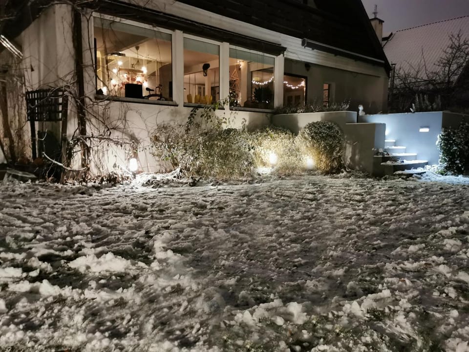 Property building, Patio, Winter, Garden