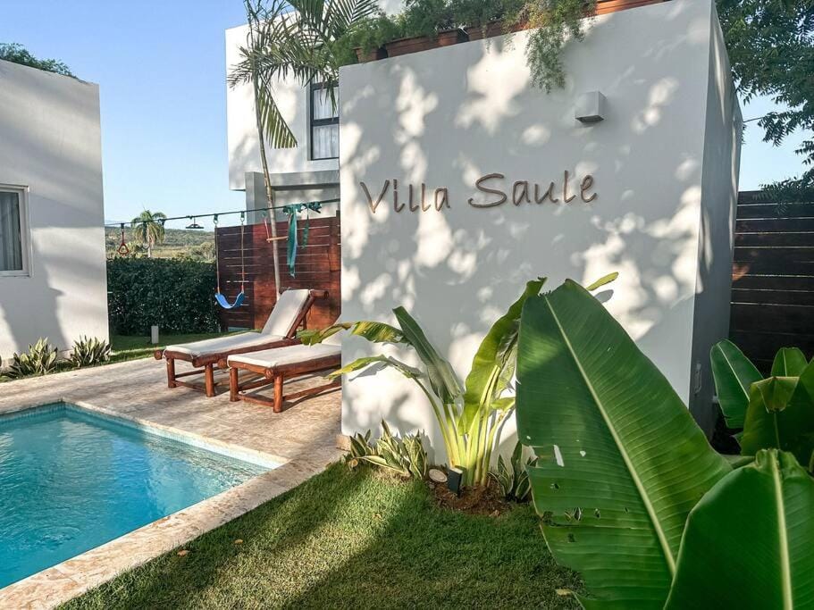 Children play ground, Garden, Pool view, sunbed, laundry