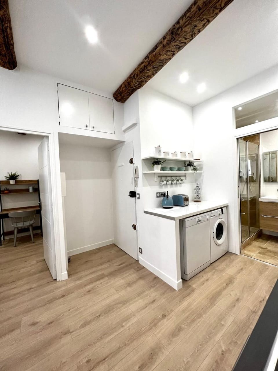 Kitchen or kitchenette, washing machine