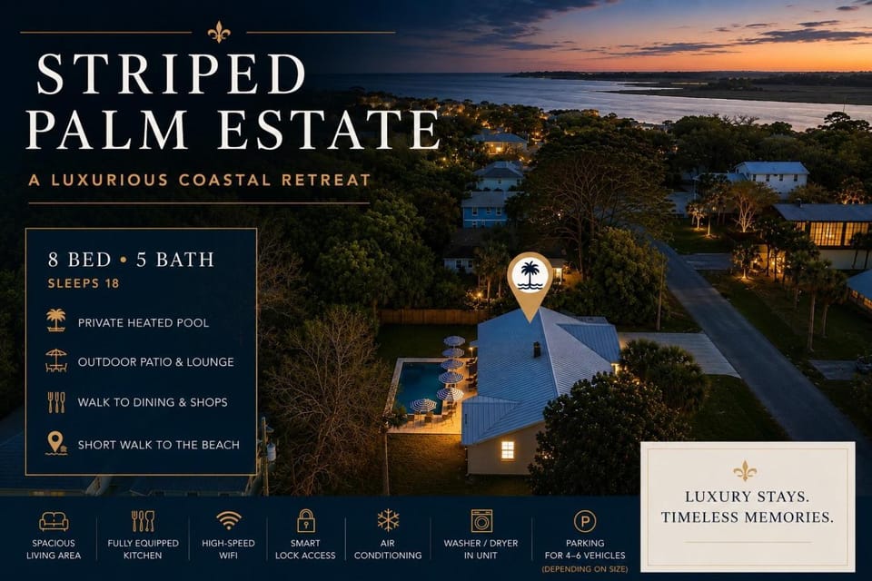 Striped Palm Estate House in Tybee Island