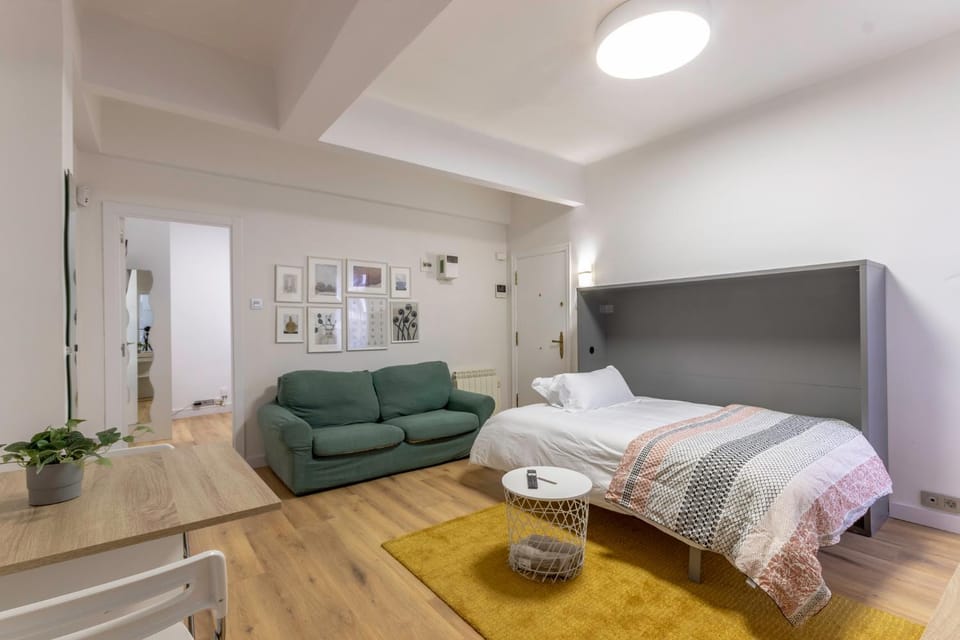 Bed, Living room, Seating area