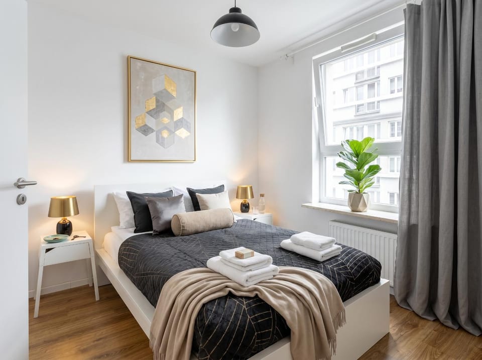 Bed, Photo of the whole room, Bedroom, towels