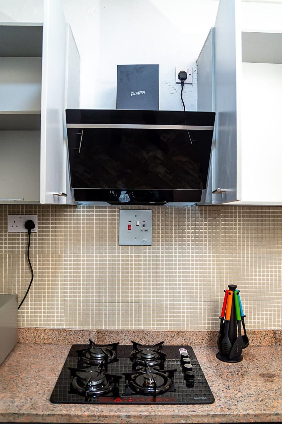 Kitchen or kitchenette, stove