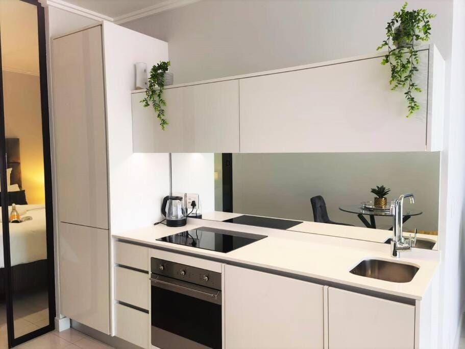 Kitchen or kitchenette, stove