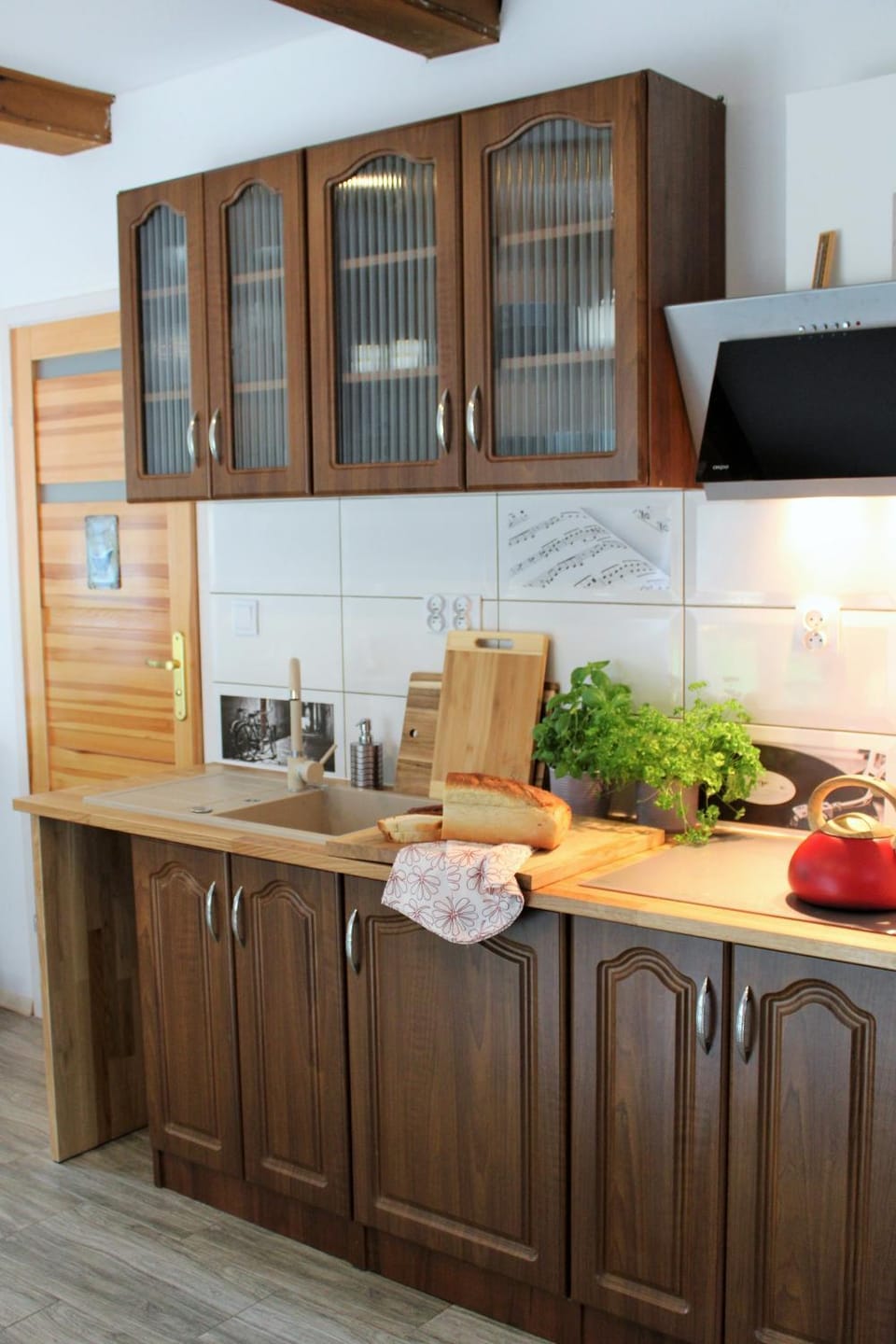 Kitchen or kitchenette, stove