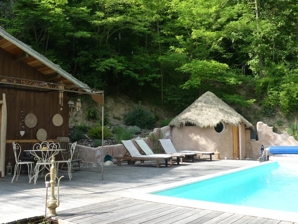 Patio, Natural landscape, Swimming pool, sunbed