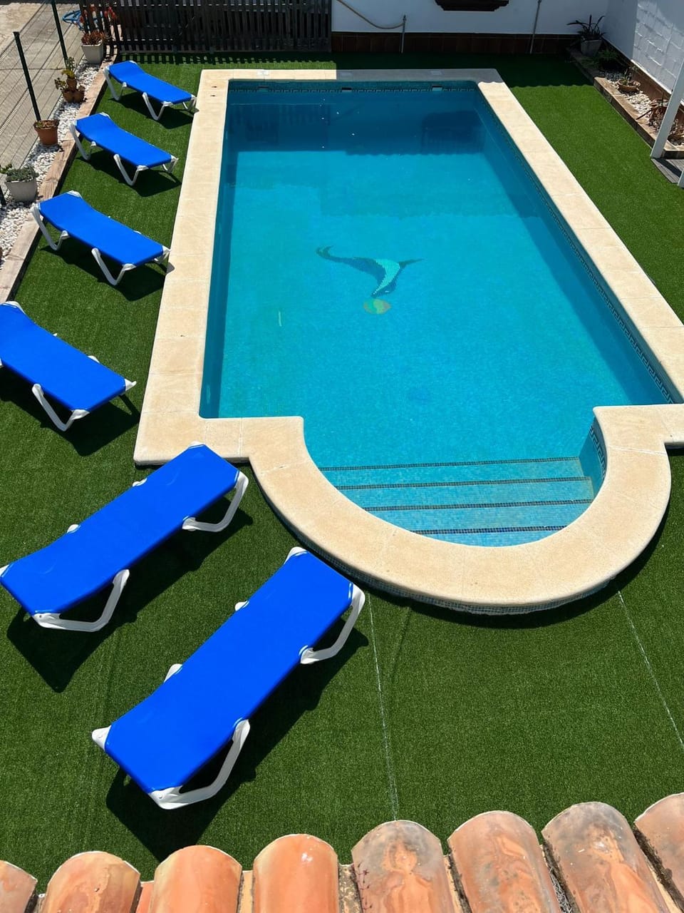 Swimming pool, sunbed