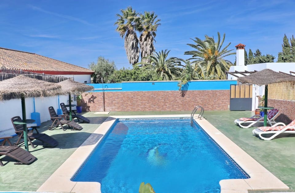 Swimming pool, sunbed
