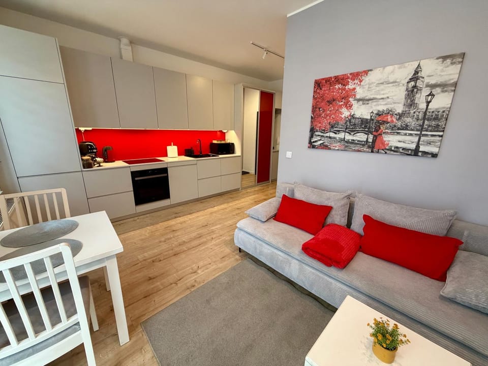 Kitchen or kitchenette, Living room, Seating area, Dining area, stove
