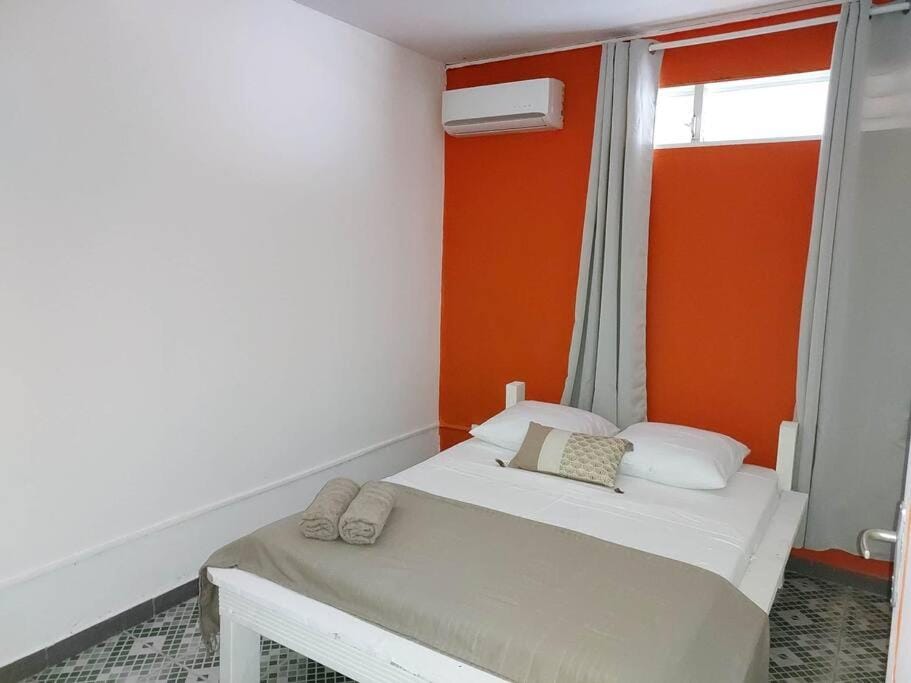 Bed, Photo of the whole room, Bedroom, towels, air conditioner