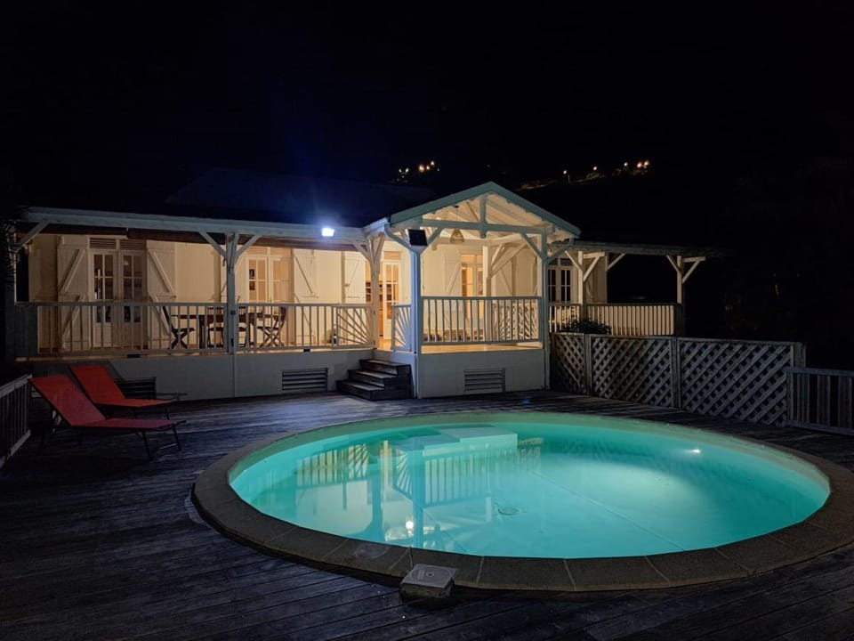 Patio, Night, Natural landscape, Pool view, Swimming pool, sunbed