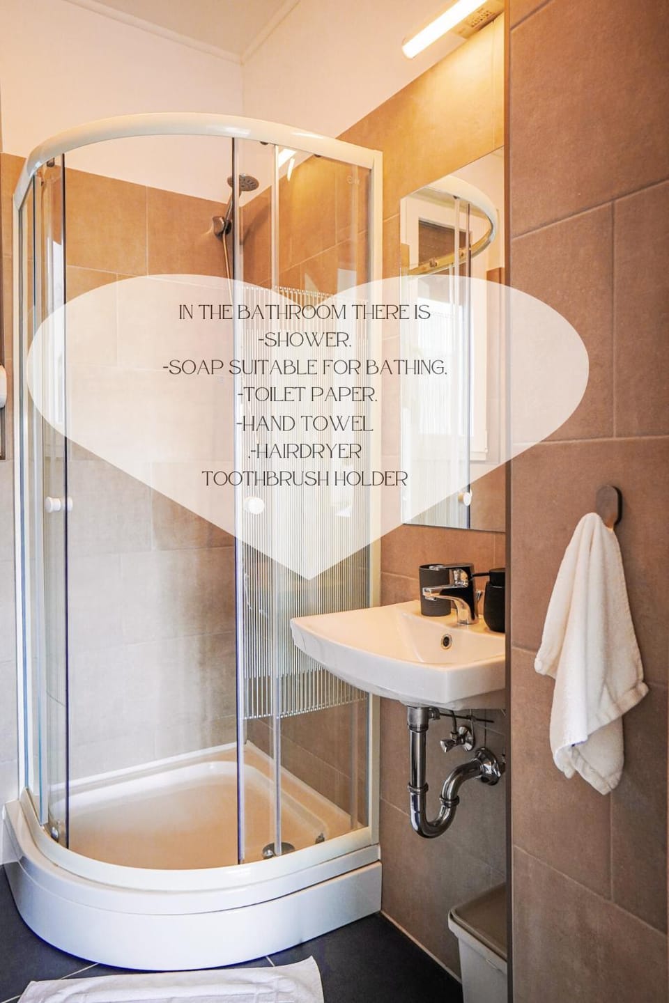 Shower, hair dryier, towels