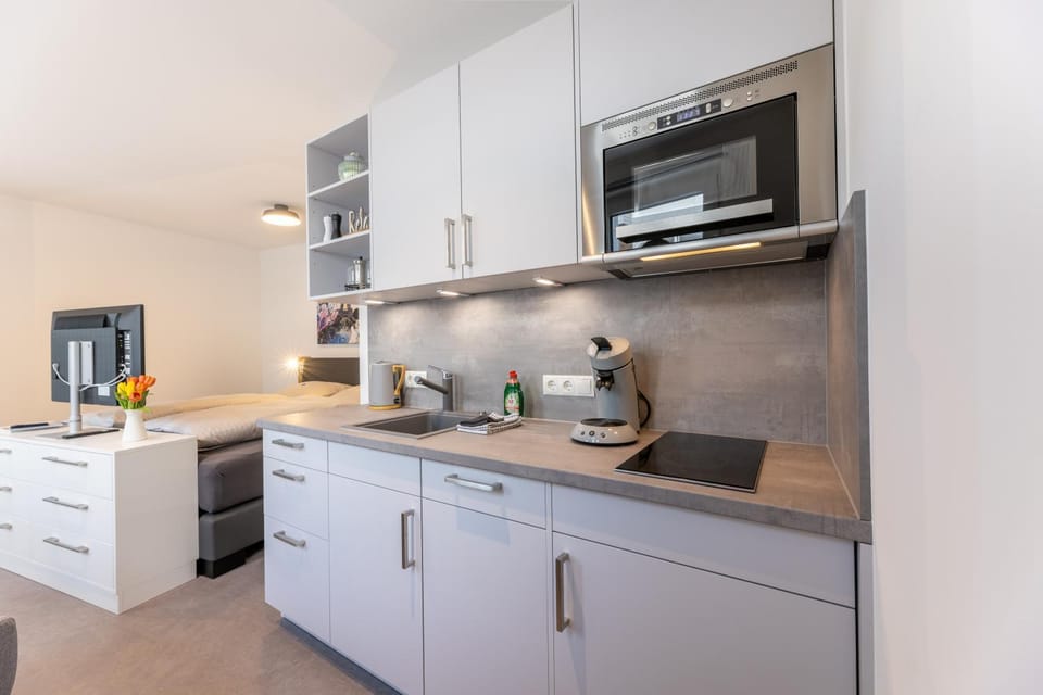 Kitchen or kitchenette, dishwasher, stove, toaster