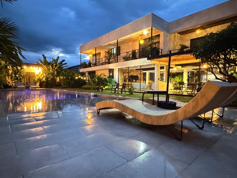 Property building, Night, Swimming pool