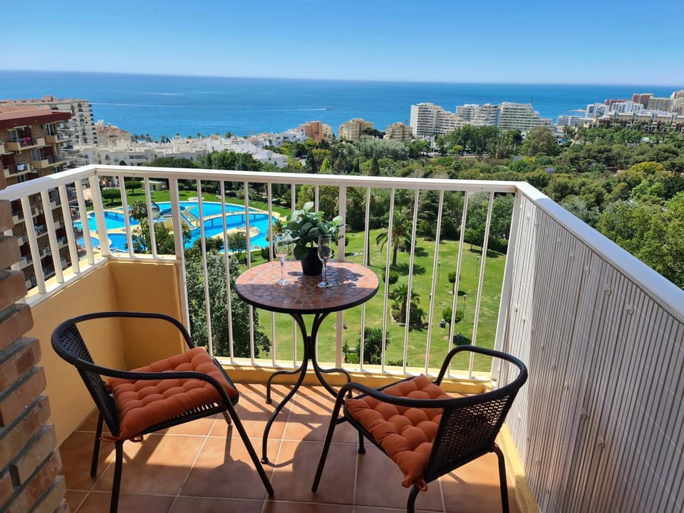 Property building, Patio, Day, Natural landscape, View (from property/room), Balcony/Terrace, Pool view, Sea view