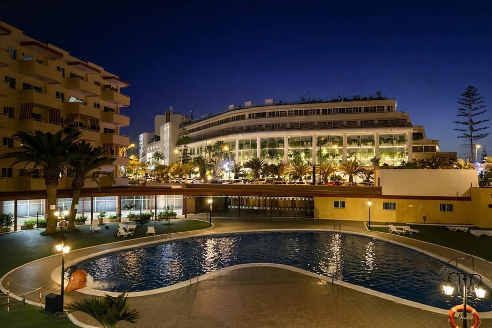 Property building, Night, Pool view, Swimming pool