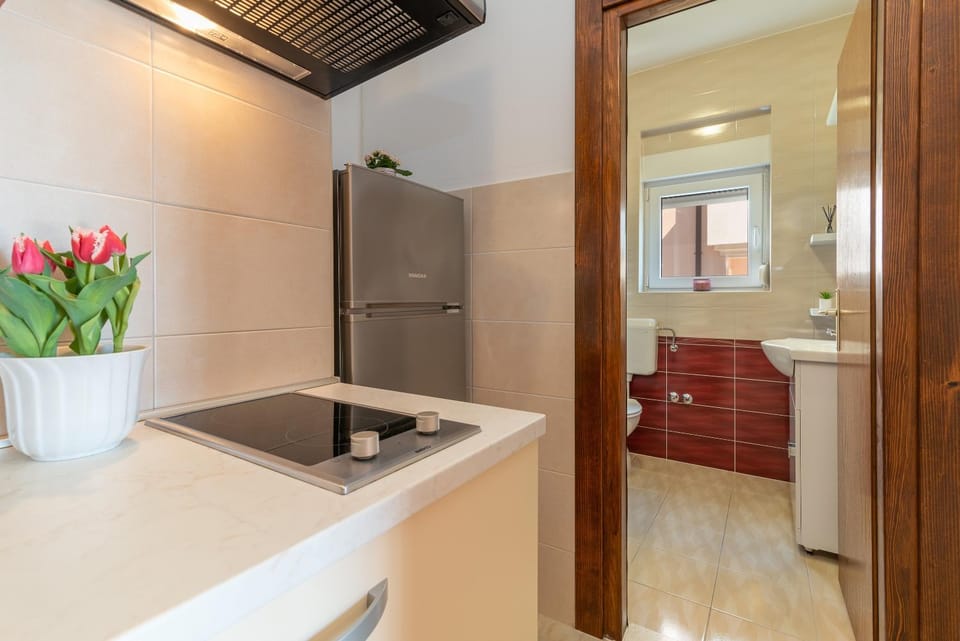 Kitchen or kitchenette, stove