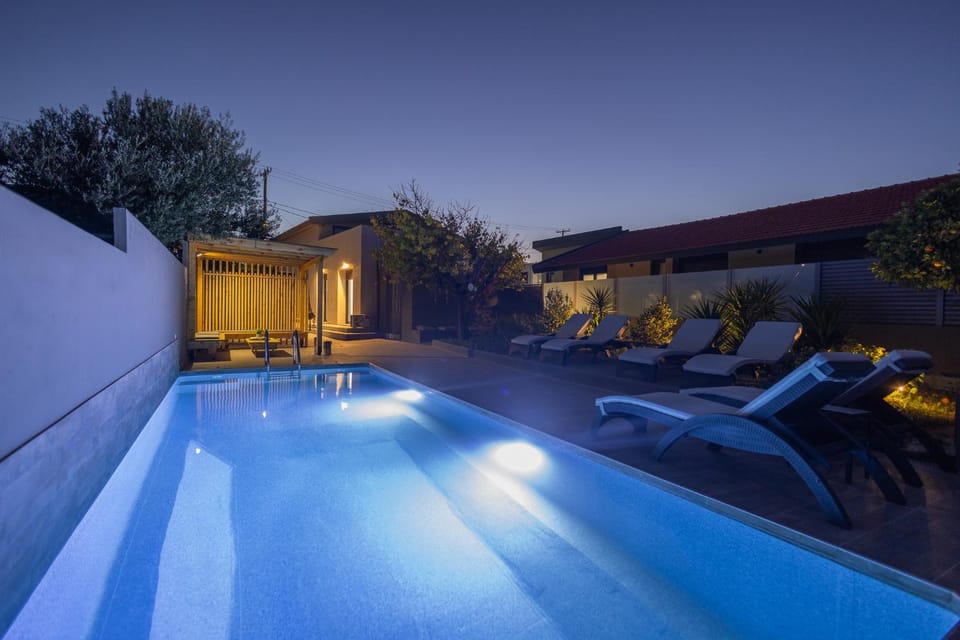 Property building, Night, Swimming pool