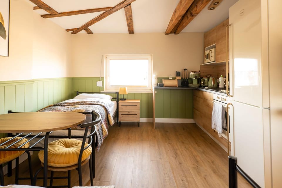 Bed, Coffee/tea facilities, Kitchen or kitchenette, Photo of the whole room, Bedroom, stove