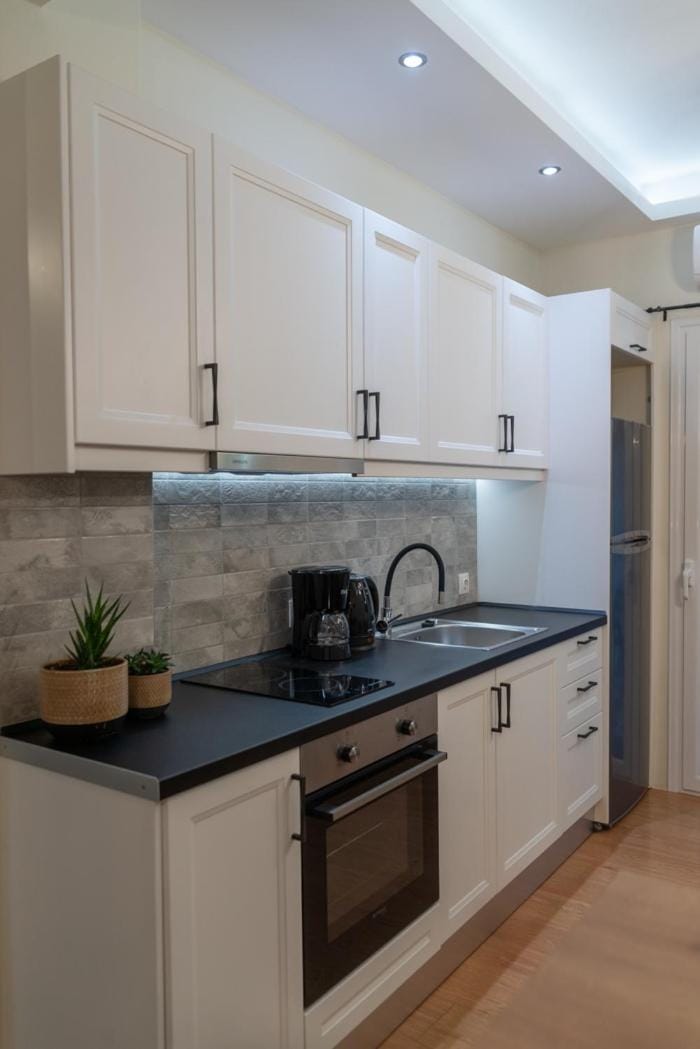 Kitchen or kitchenette, stove