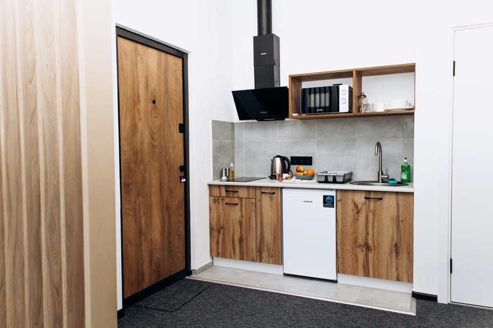Kitchen or kitchenette, minibar, stove