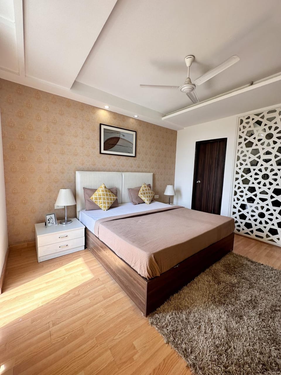 Photo of the whole room, Bedroom, fireplace