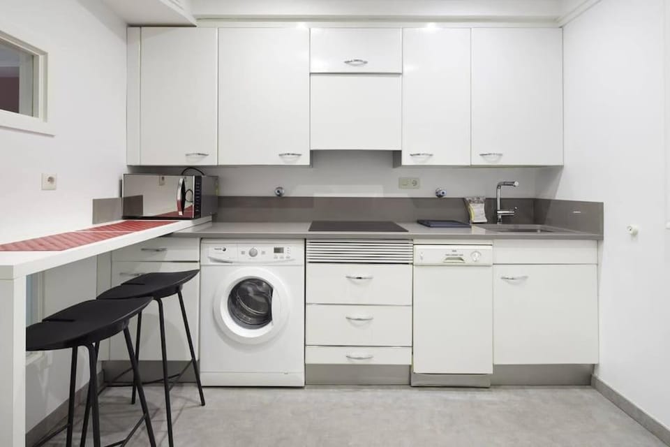Kitchen or kitchenette, dishwasher, minibar, stove, washing machine