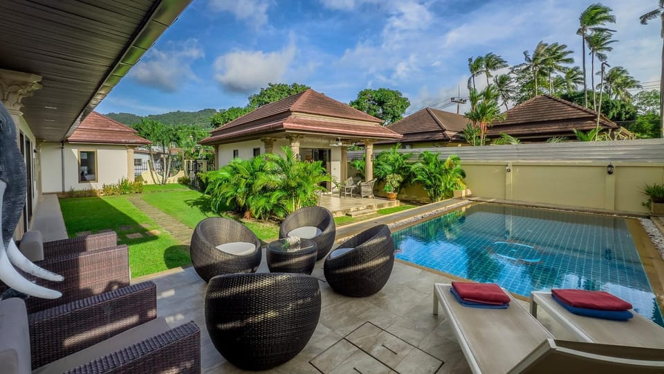Property building, Patio, Natural landscape, Garden, Garden view, Pool view, Swimming pool, sunbed