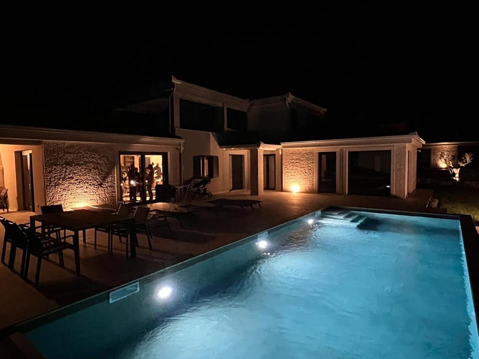 Property building, Night, Pool view, Swimming pool