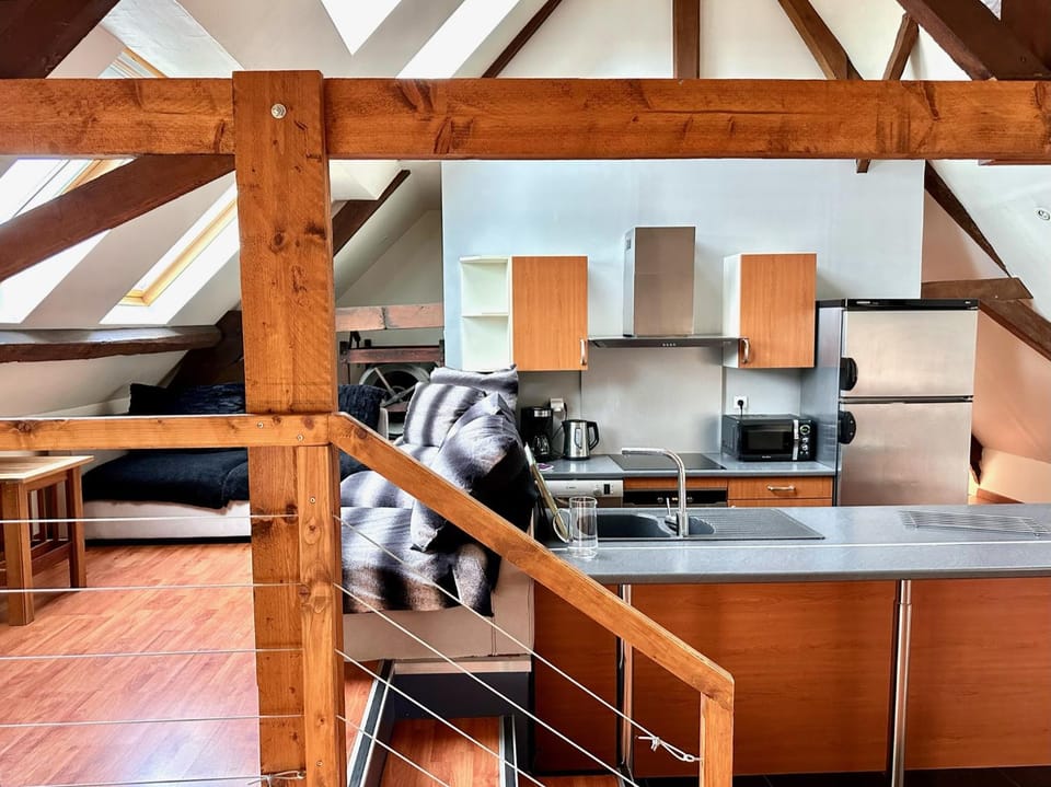 Kitchen or kitchenette, Living room, Seating area, Dining area, stove