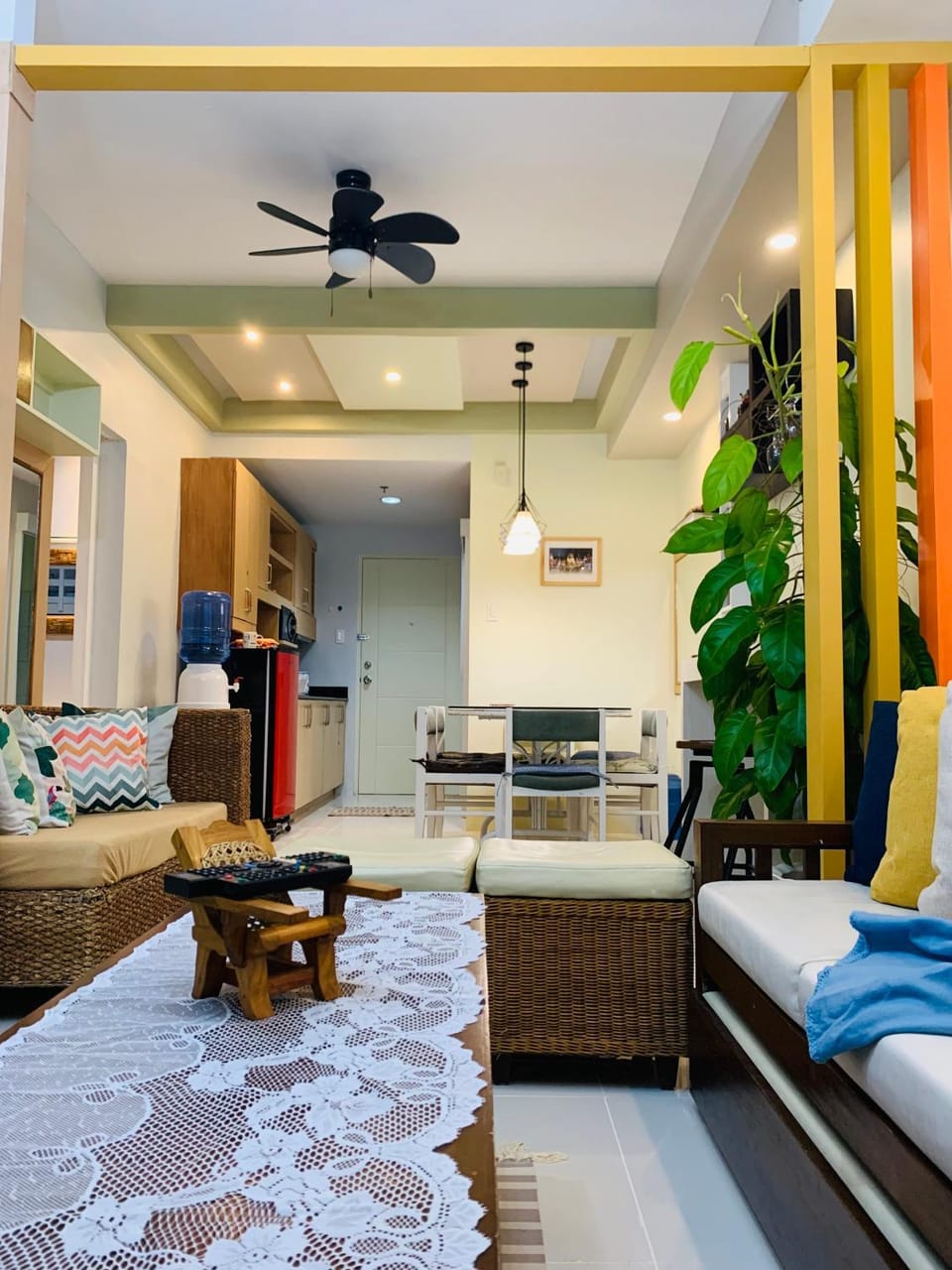 Seating area, fireplace, air conditioner