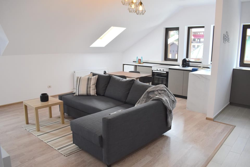 Kitchen or kitchenette, Living room, Seating area, Dining area