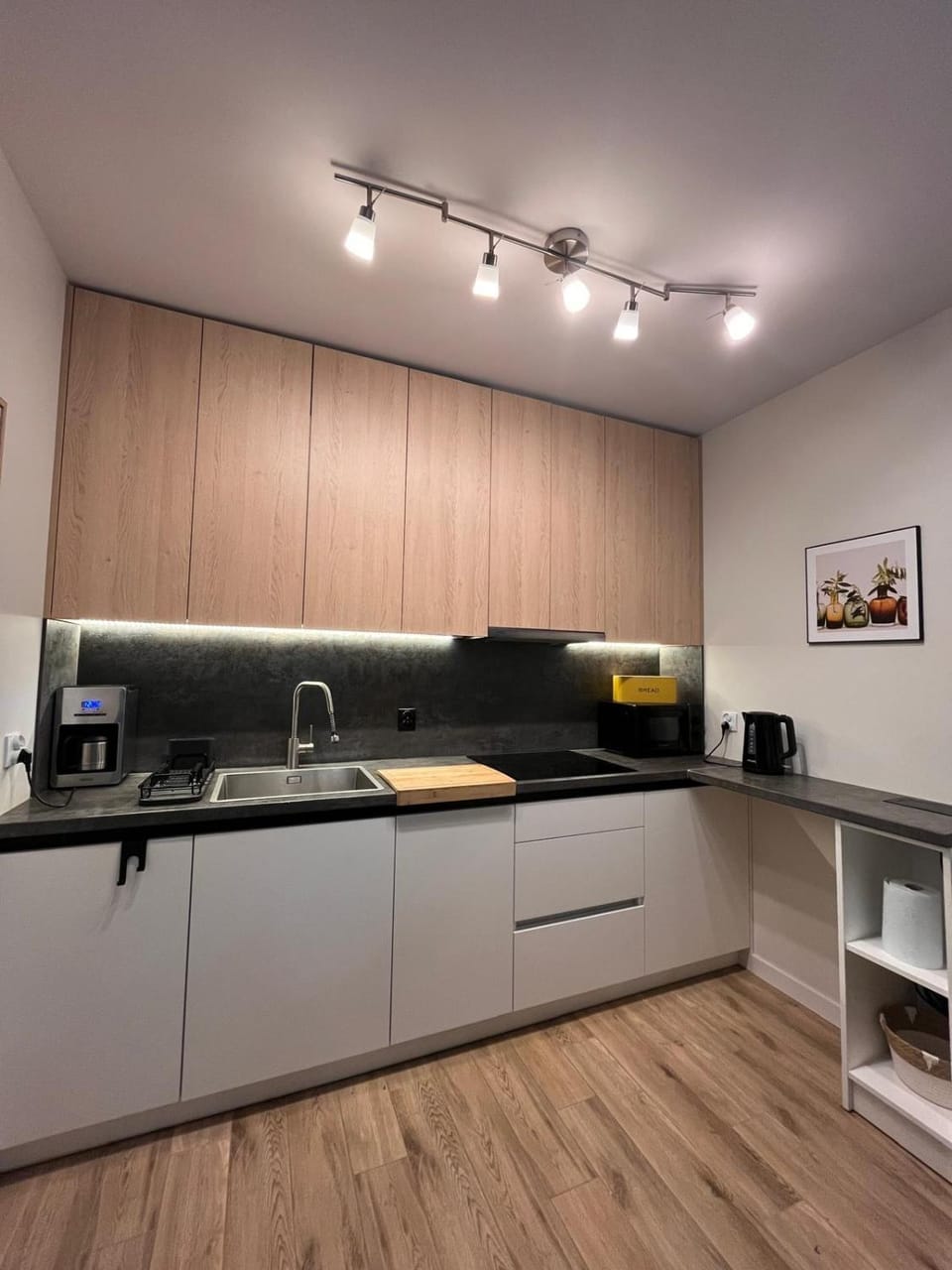 Kitchen or kitchenette, stove