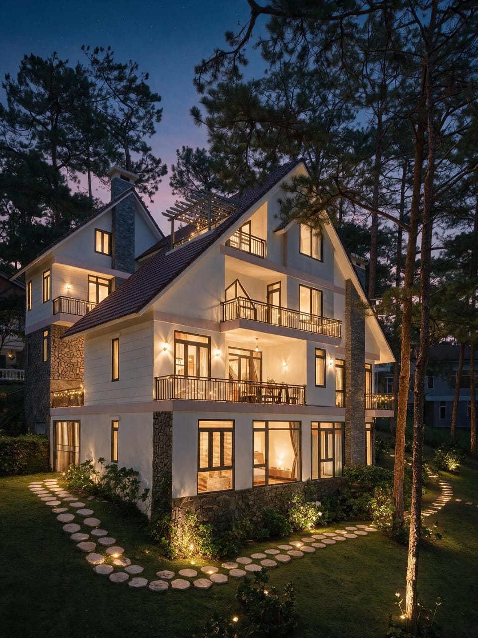 Property building, Night, Garden view
