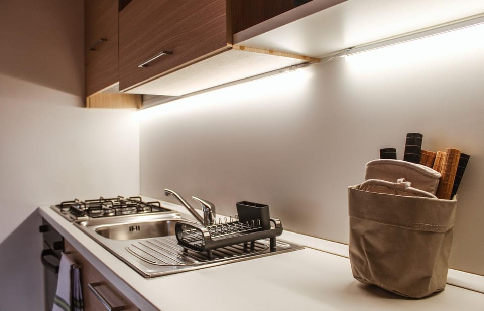 Kitchen or kitchenette, stove
