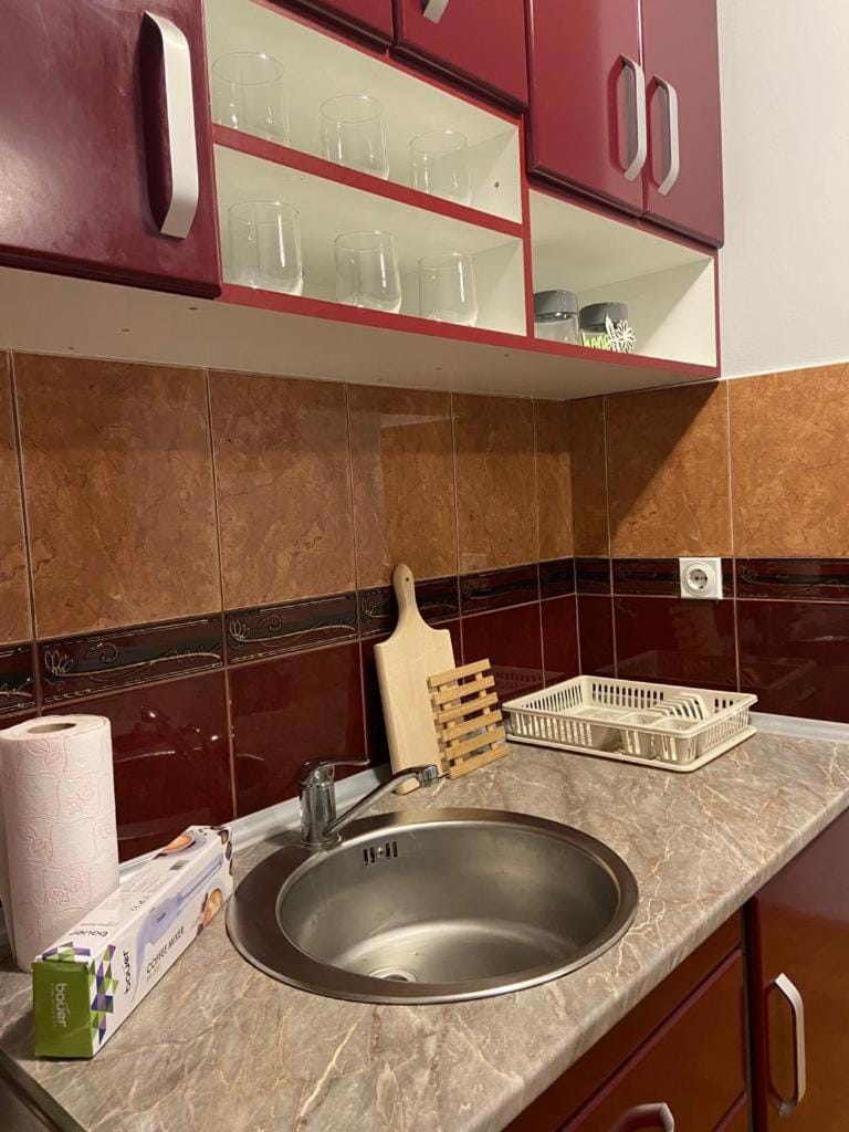 Kitchen or kitchenette, stove